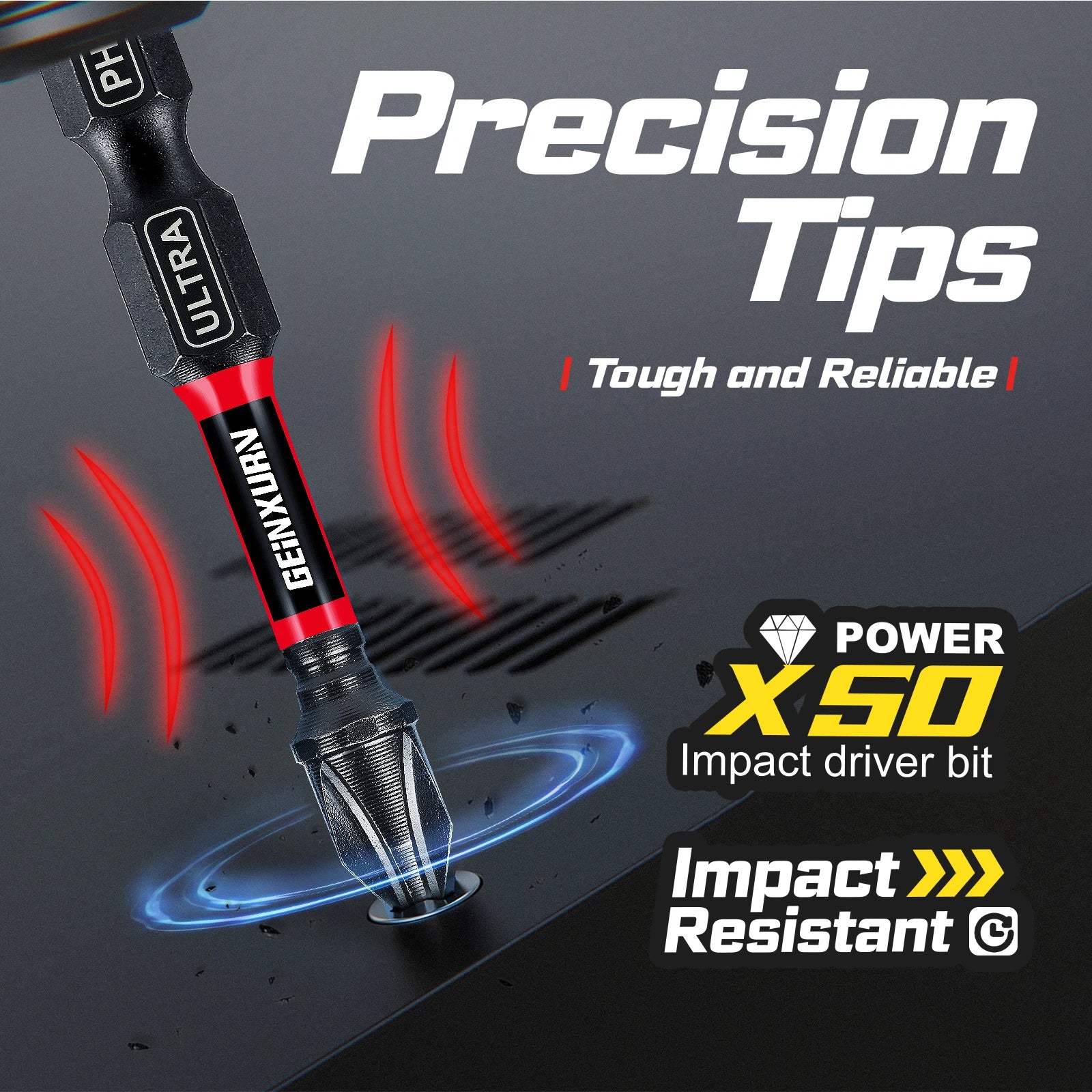Geinxurn Impact Phillipes/Square/Slotted/Hex Screwdriver Bits Set,1''/2'' Magnetic S2 Steel Bits Set with Color Coded Base