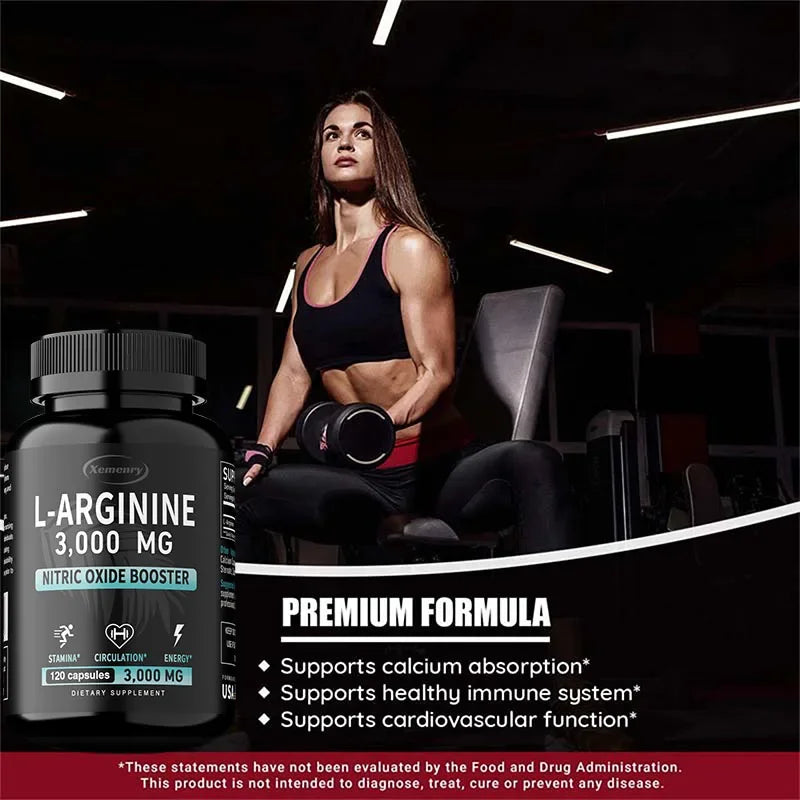 L-Arginine 3000mg - Contains Amino Acids, Supports Blood Flow and Heart Function, Promotes Muscle Growth, Boosts Energy