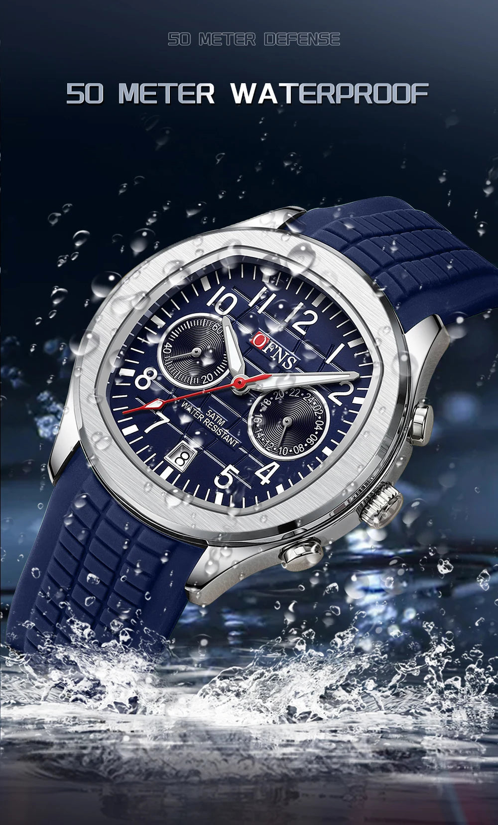 OFNS 8020 Fashion Men's Quartz Watch Double Hole Five Needle Waterproof Luminous Calendar Business Men's Quartz Watch
