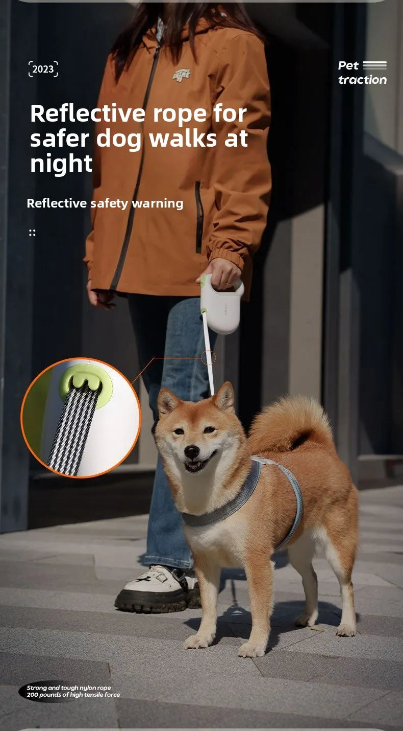 Automatic Retractable Dog Leash 5 Meters Long Teddy Dog Walking Rope Polyester Material for Small to Medium Sized Dogs