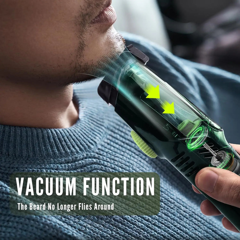 Hatteker Cordless Beard Trimmer Men Rechargeable Electric Shaver Built-in Vacuum Clipper for Mustache Sideburns IPX6 Washable