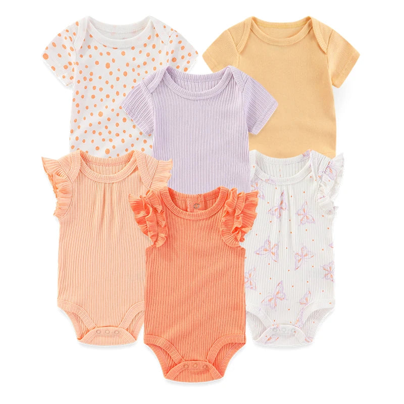 6-Piece Fashion Cute Baby Bodysuits Cotton Soft Newborn Boy Girl Short Sleeve Onesies Summer Sleeveless Infant Clothes