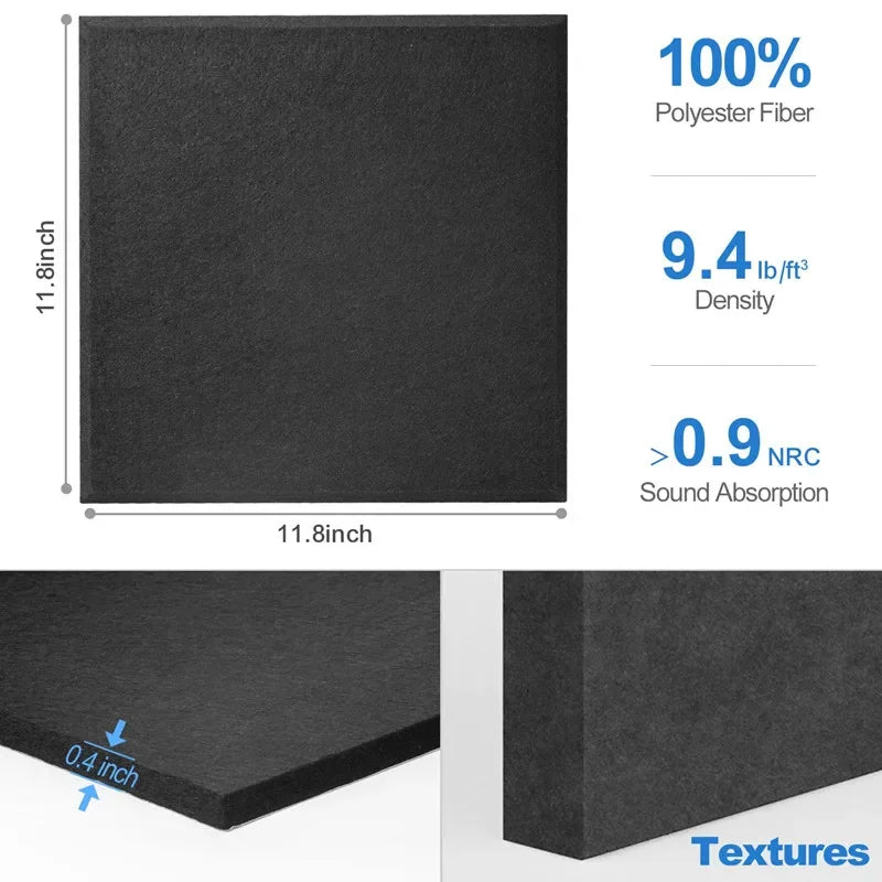 12 Pack Self-Adhesive Acoustic Panels 12" X 12" X 0.4" Square Sound Proof Panels Noise Insulation Wall Stickers for Home Studio
