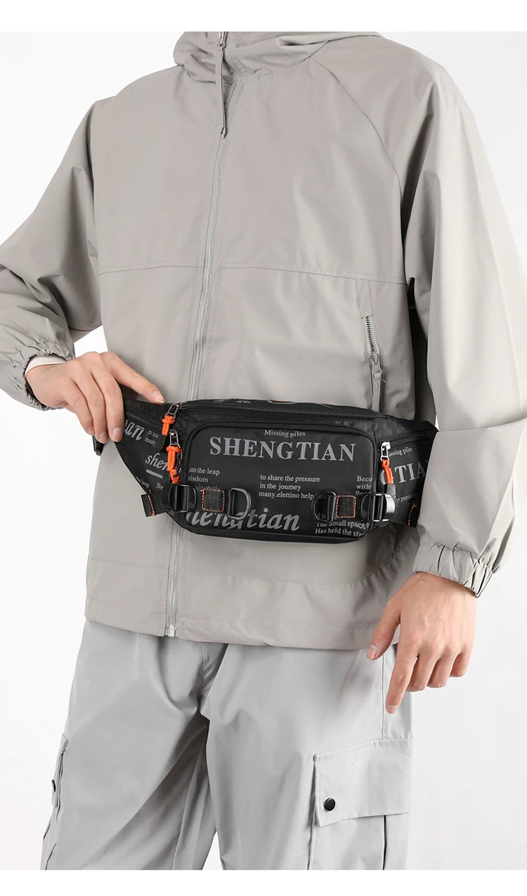 Summer Large Capacity Waterproof Nylon Sports Crossbody Bag for Men Casual Outdoor Leisure Mobile Phone Bag Trendy Sports Wai...