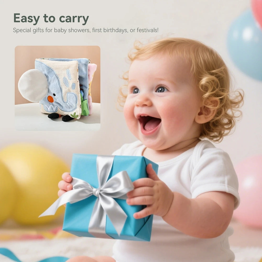 Baby Toys Cloth Book Early Educational Baby Toys Sensory Book Baby Soft Books Toys Fluffy Cartoon Elephant Books With Mirror
