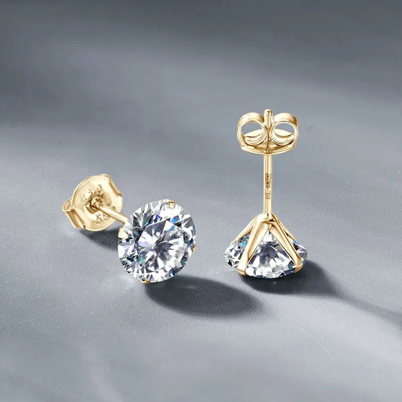 IOGOU 14K Solid Gold Moissanite Round Stud Earrings for Women Men GRA Certified Moissnaites 3mm 4mm 5mm 6mm 6.5mm Gold Jewelry