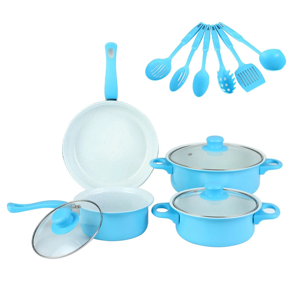 12-Piece Non-Stick Cookware Set Cooking Pot with Lid Milk Pot Maifan Stone Frying Pan Stackable Pot Set for All Types of Cooker