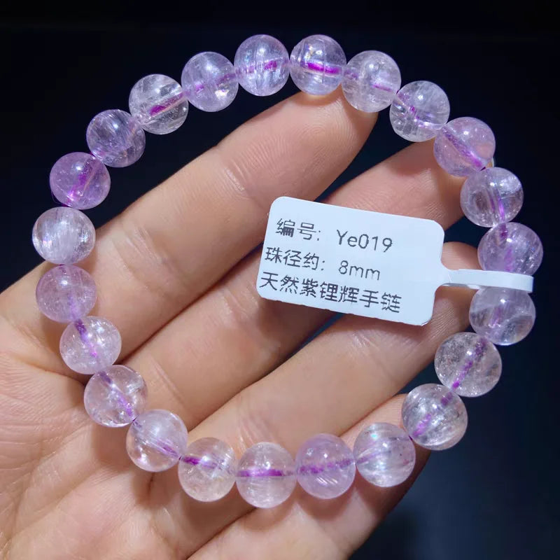 Natural Purple Kunzite Clear Round Beads Bracelet Jewelry Women Men Colorful Kunzite Bracelet Cat Eye Women Men AAAAAA