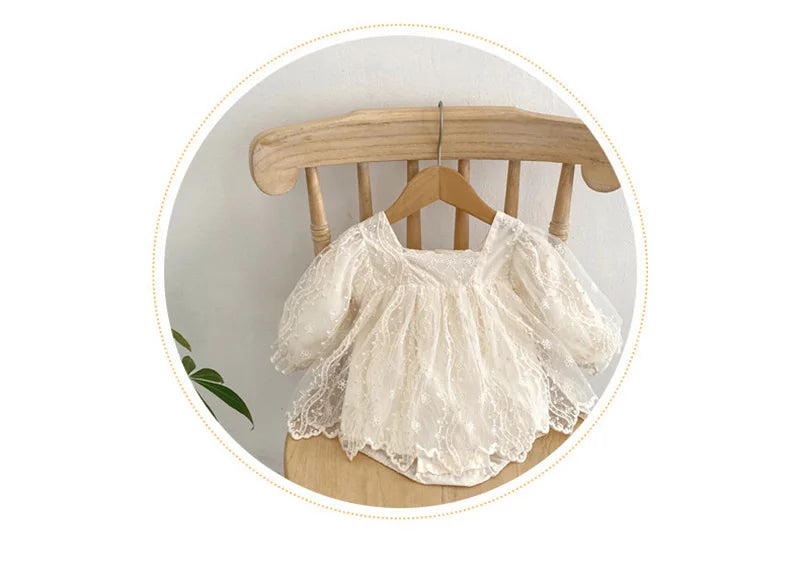 MILANCEL Toddler Baby Girls Lace Bodysuit Mesh False 2pcs Infant Princess Bodysuit Dress Clothing One Piece