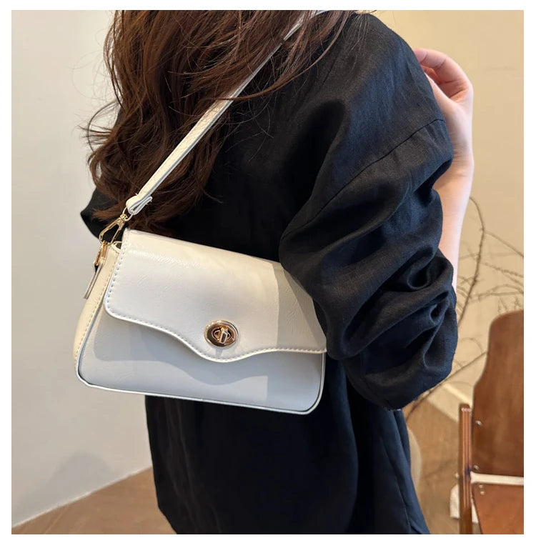 Retro Style Commuter Women's Small Square Bag Fashionable Shoulder Crossbody Bag Soft PU Leather Casual Handbag
