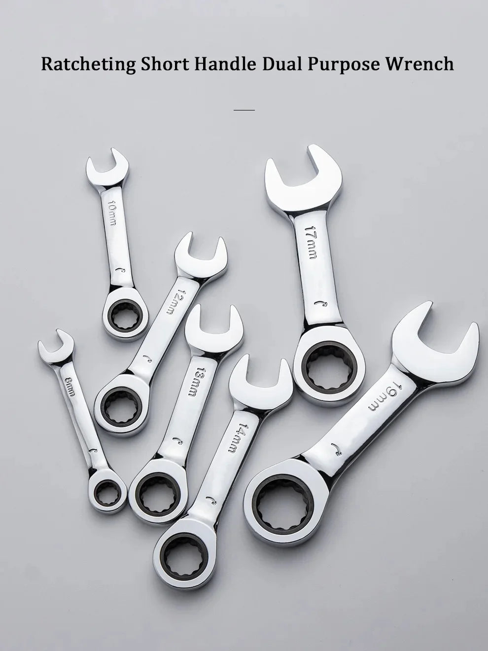 6-19mm Stubby Ratchet Spanner Short Ratchet Wrench Car Repair Hand Tools 72 Tooth Design Short Handle Dual-purpose Wrench Tool