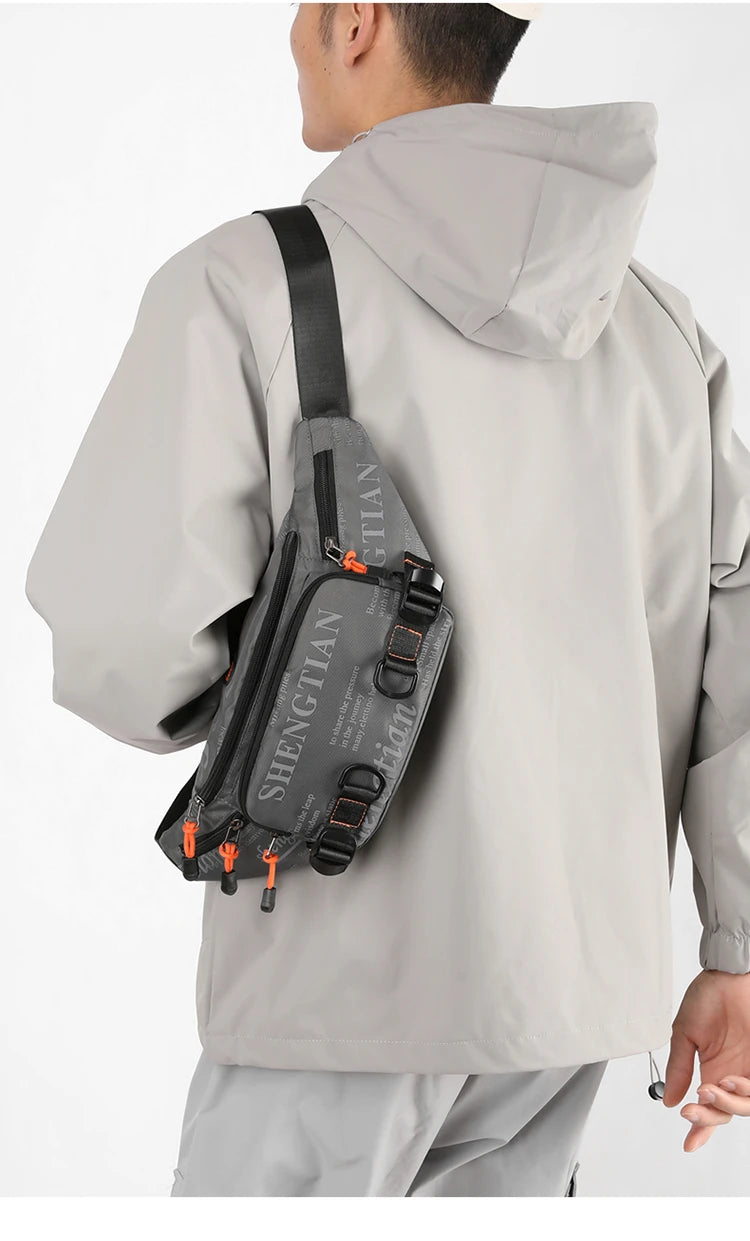 Summer Large Capacity Waterproof Nylon Sports Crossbody Bag for Men Casual Outdoor Leisure Mobile Phone Bag Trendy Sports Wai...