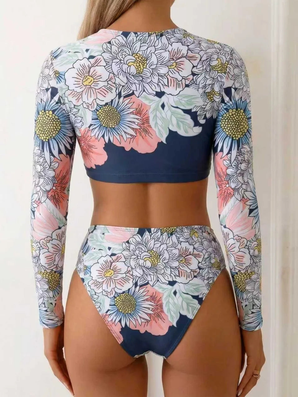 2026 Long Sleeve Two Pieces Surfing Swimsuit Floral Print Swimwear Women Rashguard Diving Clothes Bathing Swim Suit Beachwear