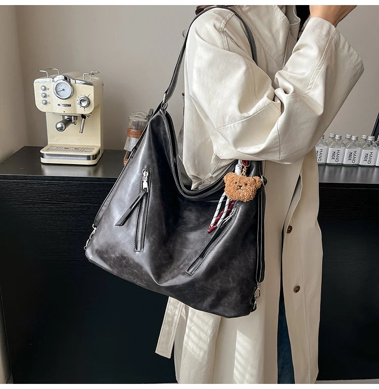 Retro Three-Use Large Capacity Commuter Tote Bag 2025 New Style Single Shoulder Backpack Crossbody Bag for Work Leisure