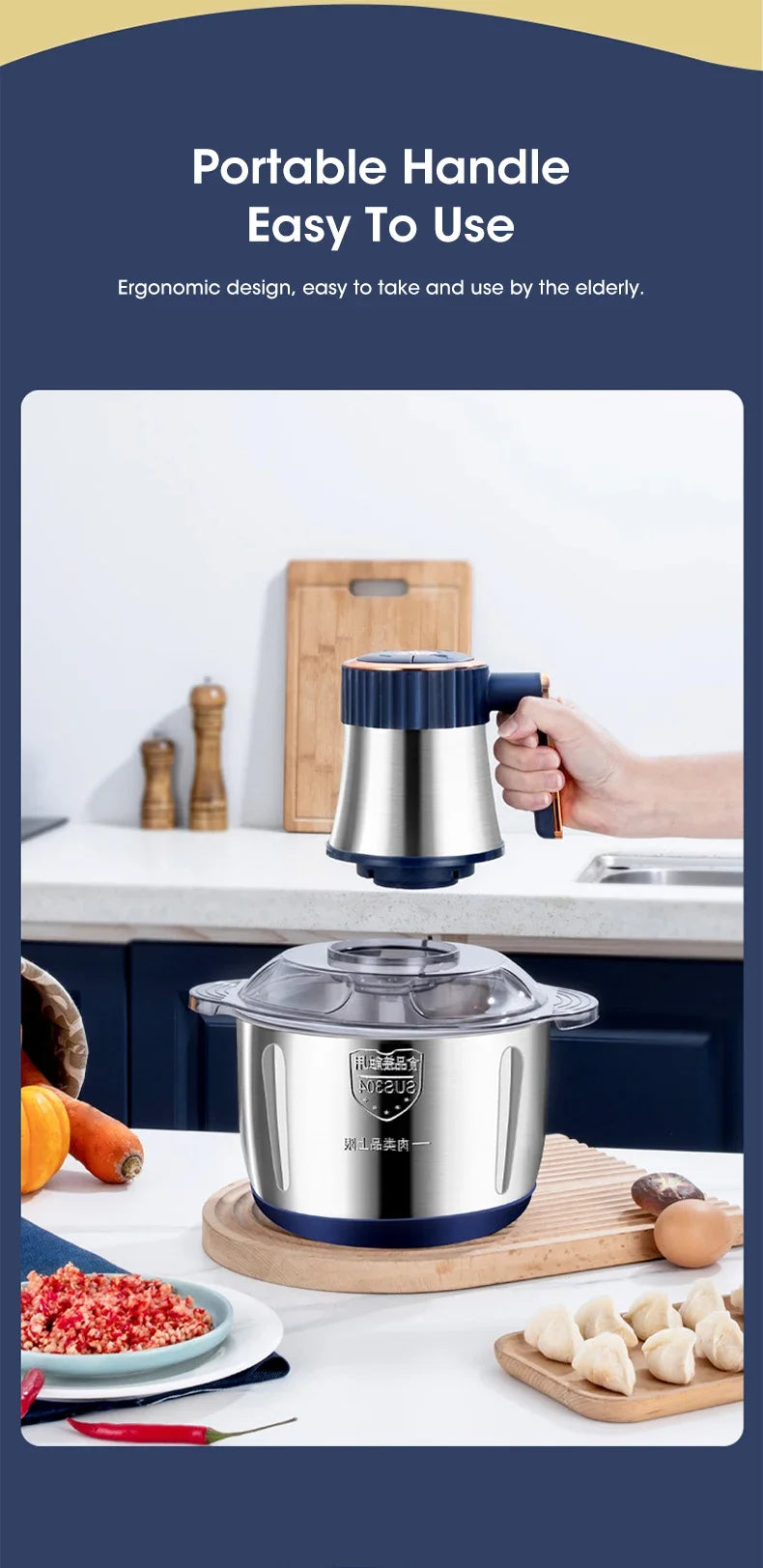 5L Food Processors Stainless Steel Multifunctional Electric Meat Grinder Kitchen Blenders  for Kitchen Meat Vegetables Blenders