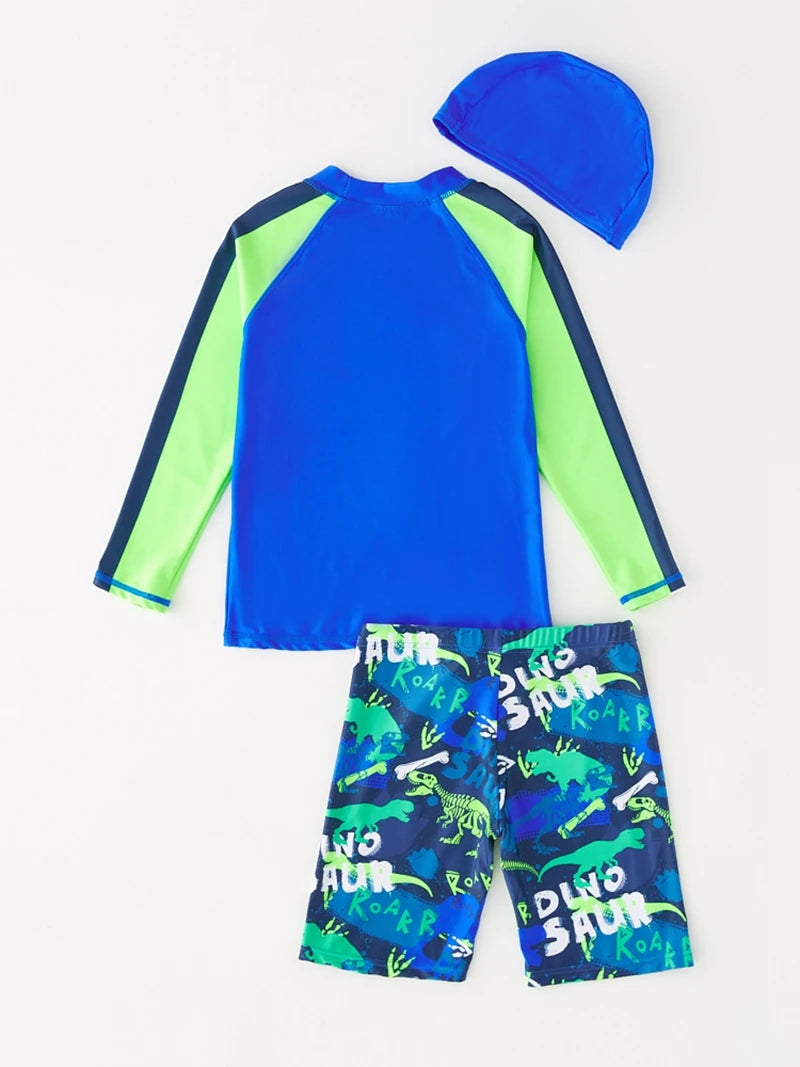 Children's Swimsuit Orange Long Sleeve Rash Guard Kids UPF50 UV Protection Boy's Beach Clothes Shark Swimming Bathing Suit Kids