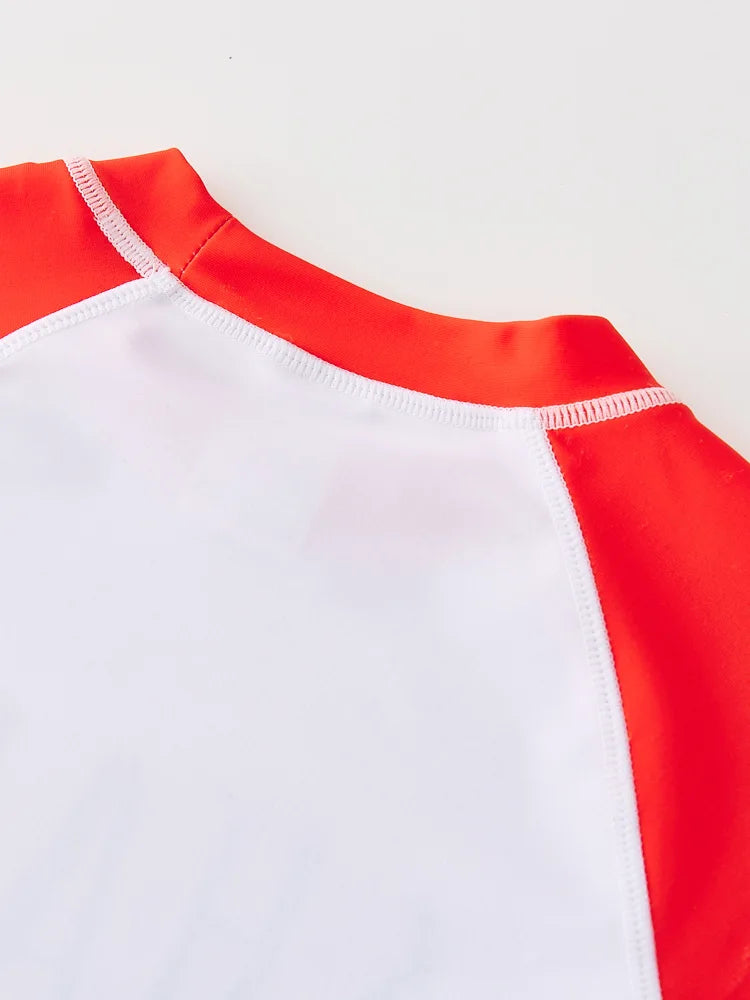 Children's Swimsuit Orange Long Sleeve Rash Guard Kids UPF50 UV Protection Boy's Beach Clothes Shark Swimming Bathing Suit Kids