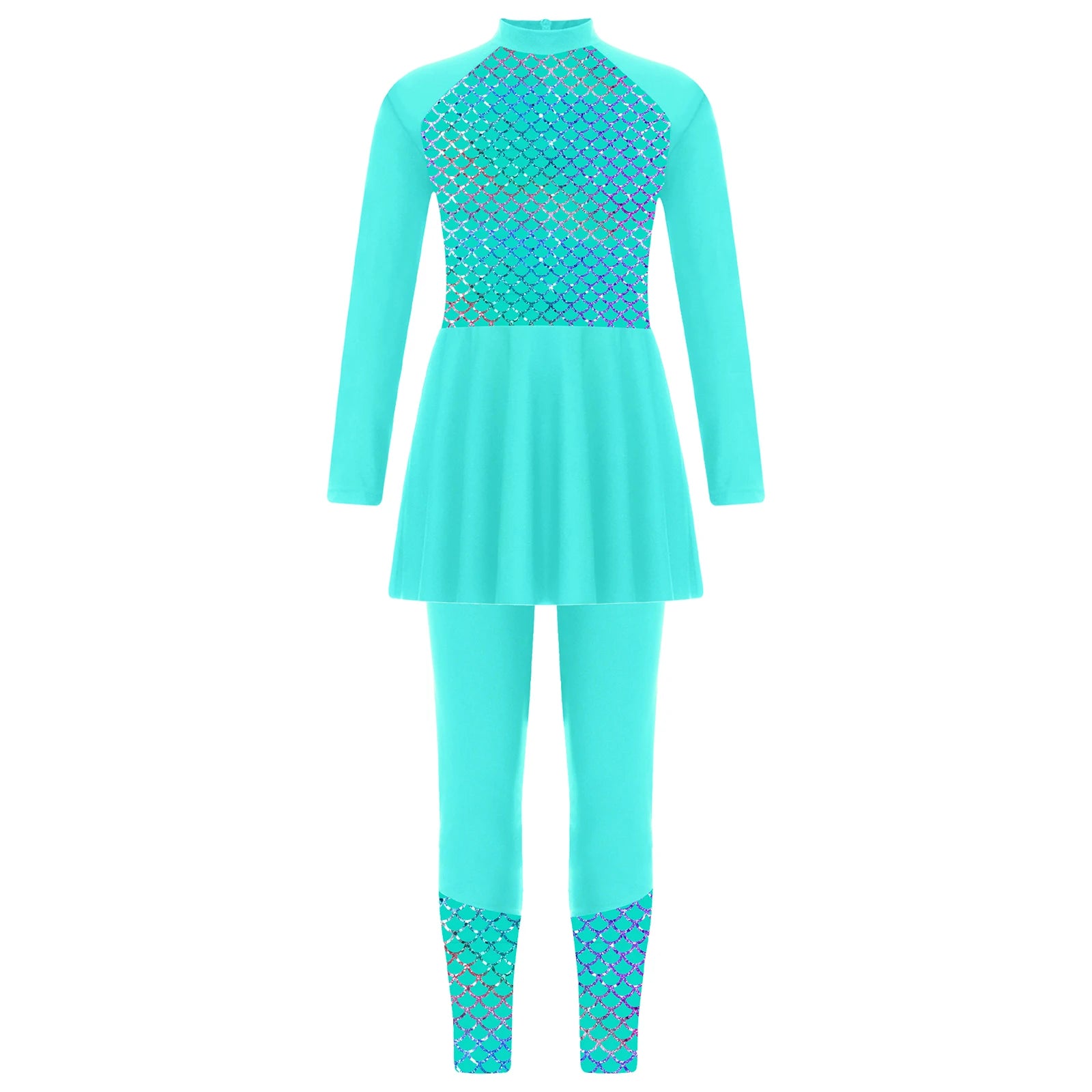 Girls Swimsuits 2 Piece Rash Guard Set UPF 50 Sun Protection Long Sleeve Swim Dress with Leggings Kids Full Body Cover Beachwear