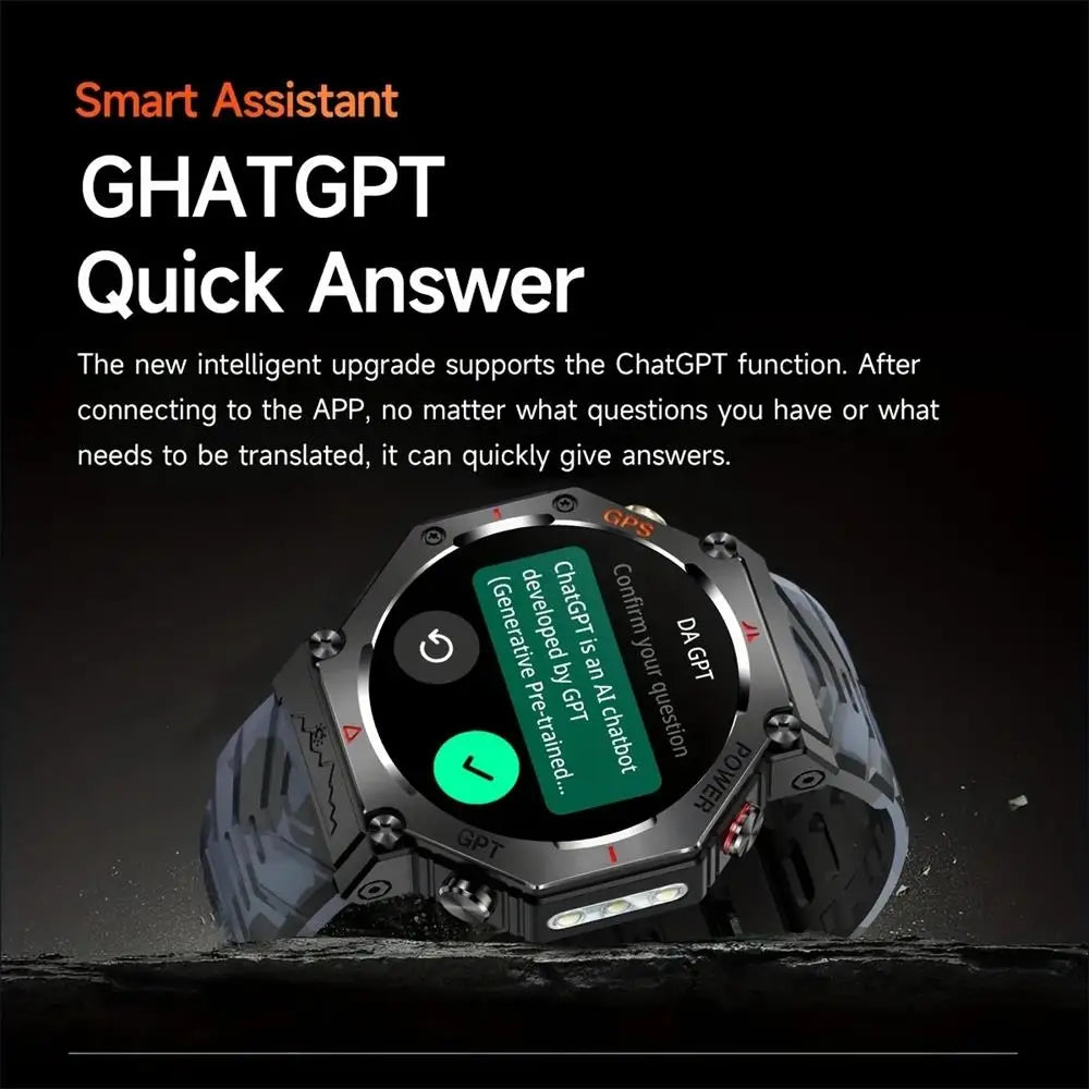 New ChatGPT AI assistant smartwatch with 5ATM water resistance, GPS, built-in dual-frequency GNSS and compass. For men and women
