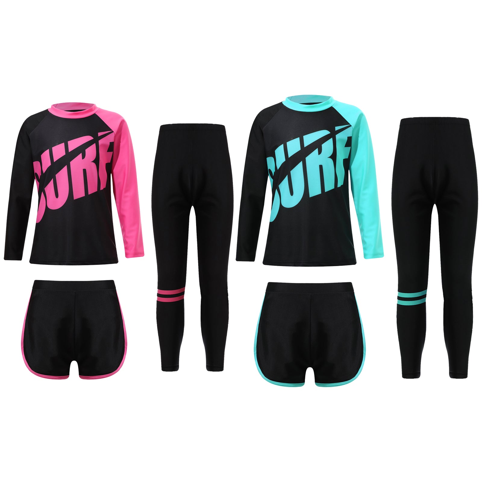 Kids Rash Guard Swimwear 3 Piece Swimming Sets Quickly Dry Swimsuit Sun Protection Long Sleeve Top+Shorts+Pants Swim Outfits