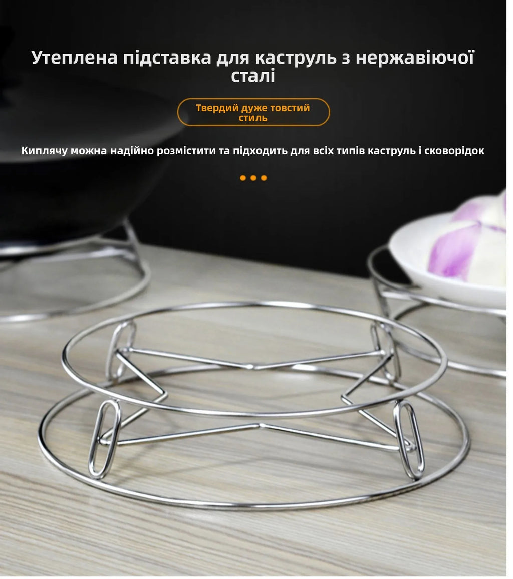 Thickened Stainless Steel round Tube Wok Stand Double Layer Pot Pad with Plate Connected Pot Stand Heat Insulation Anti-Scald...
