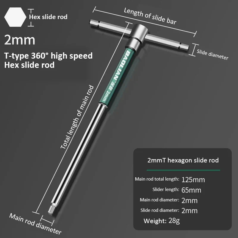 T/L Torx Screwdriver T-Type Allen Hex Wrench 2/2.5/3/3.5/4/4.5/5/6/8/10MM Extended T-Type Chrome Spanner Socket Wrench Hand Tool