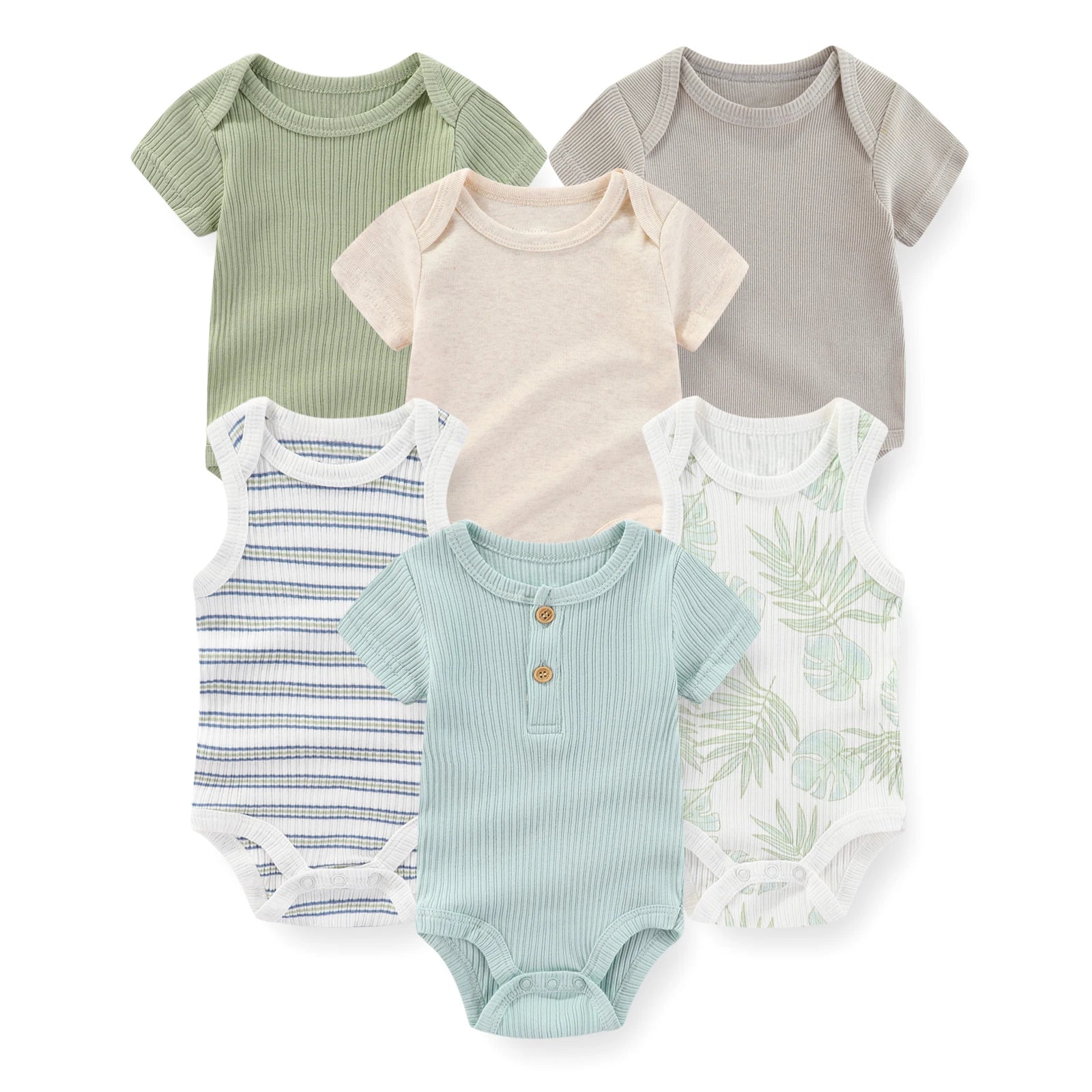 6-Piece Fashion Cute Baby Bodysuits Cotton Soft Newborn Boy Girl Short Sleeve Onesies Summer Sleeveless Infant Clothes