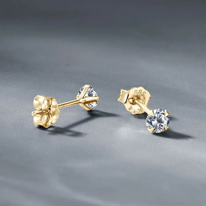 IOGOU 14K Solid Gold Moissanite Round Stud Earrings for Women Men GRA Certified Moissnaites 3mm 4mm 5mm 6mm 6.5mm Gold Jewelry