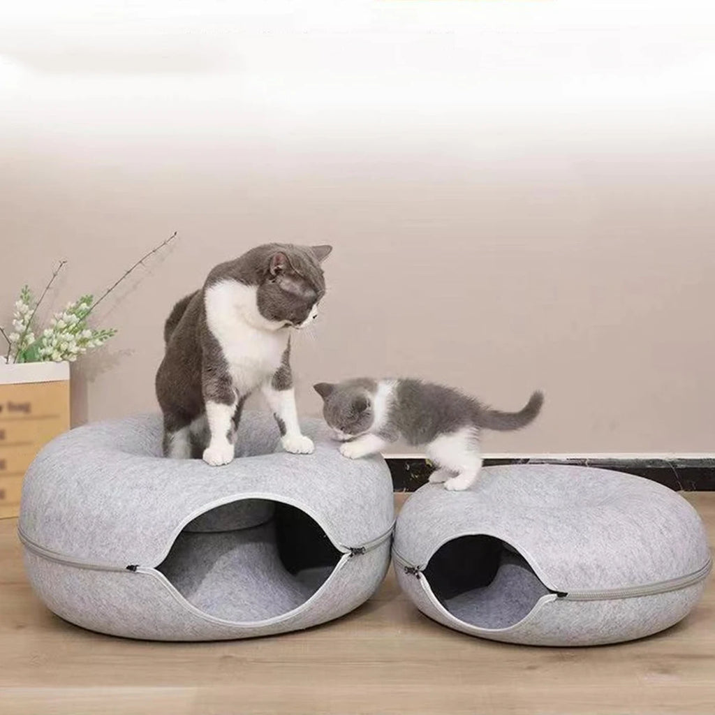 Interactive Round Cat Tunnel Donut Nest Felt Kittens Bed House Scratcher Sleeping Cushion Pet Toy for Cats