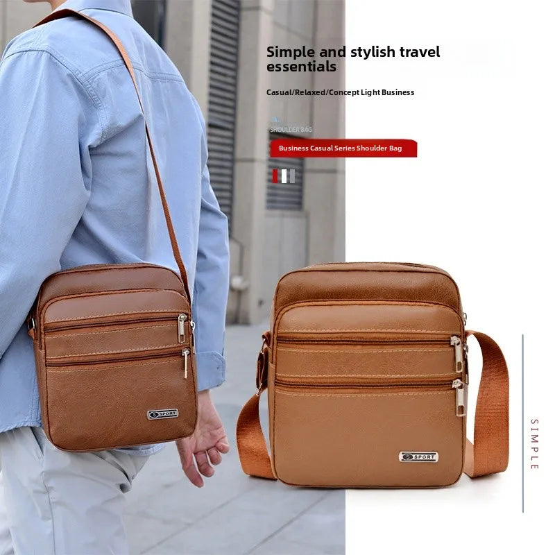 Simplified Soft Leather Crossbody Bag Fashionable Single Shoulder Bag Men's New Model Outdoor Travel Large Capacity Backpack