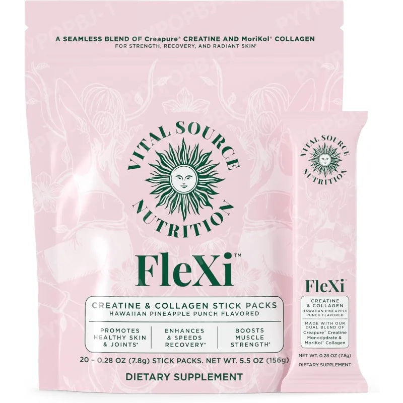 Creatine & Collagen Powder Stick Packs Supports Strength Recovery & Skin Health – Daily Nutrition Supplement  20Servings Per Bag