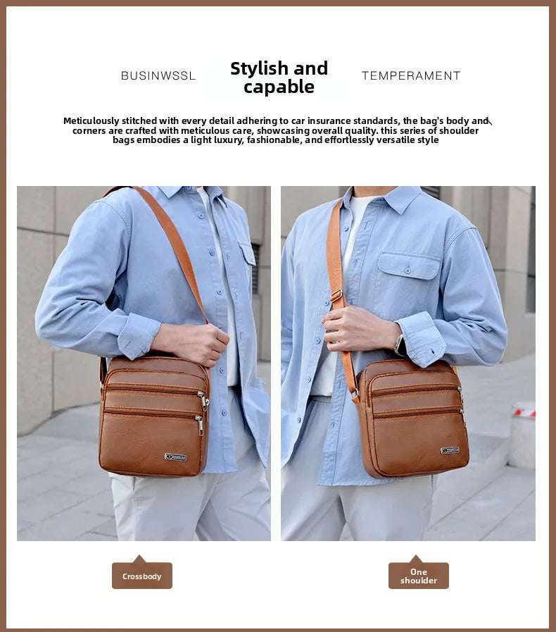 Simplified Soft Leather Crossbody Bag Fashionable Single Shoulder Bag Men's New Model Outdoor Travel Large Capacity Backpack