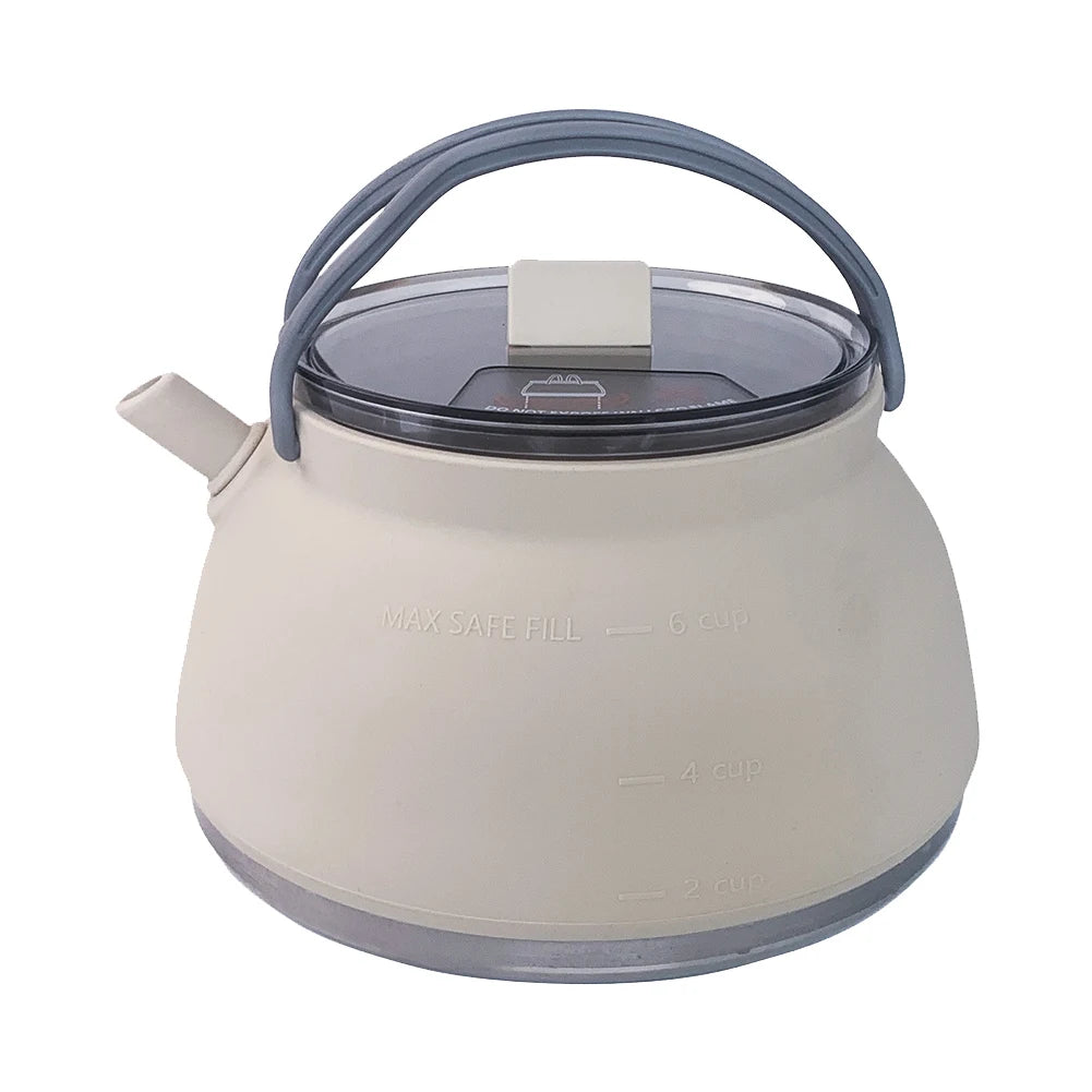 1.5L Silicone Kettle with Handle 1L Camping Cook Pot Stainless Steel Bottom Collapsible Water Cup/Bowl for Camping Backpacking