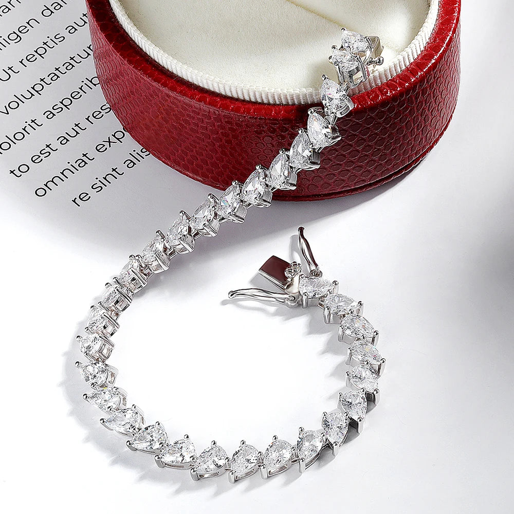 Certified 0.5carat Pear Cut Moissanite Diamond Tennis Bracelets for Women 925 Sterling Silver Waterdrop Shape Wrist Chain