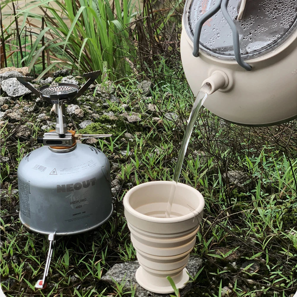 1.5L Silicone Kettle with Handle 1L Camping Cook Pot Stainless Steel Bottom Collapsible Water Cup/Bowl for Camping Backpacking