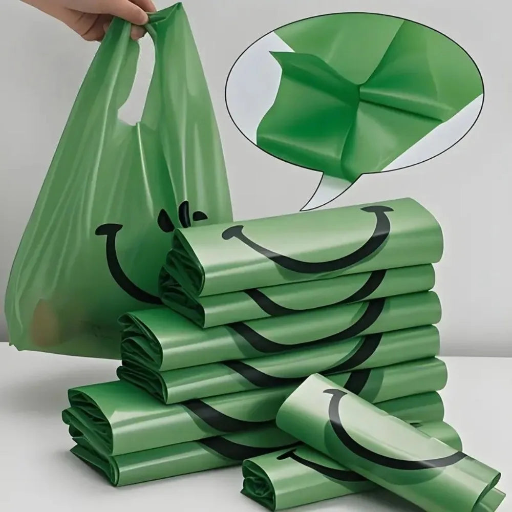 200-50Pcs Plastic Shopping Bags with Handle  3 Sizes Supermarket Shopping Convenient Reusable Bag Kitchen Storage Plastic Bag