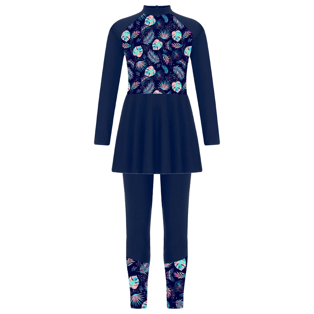 Girls Swimsuits 2 Piece Rash Guard Set UPF 50 Sun Protection Long Sleeve Swim Dress with Leggings Kids Full Body Cover Beachwear