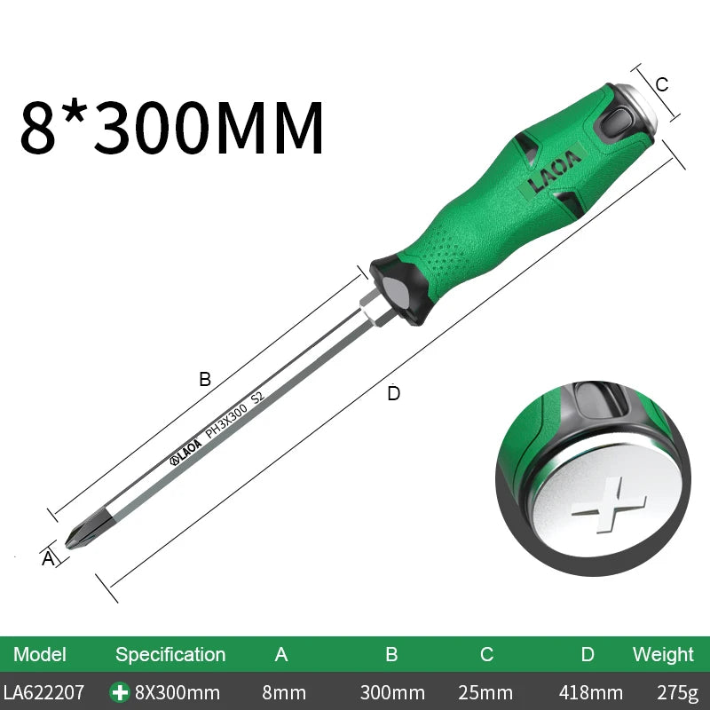 1pcs LAOA Magnetic Screwdriver Phillips Slotted Screwdrivers Set Hardness 58HRC Alloy Steel with Tap Knock Function