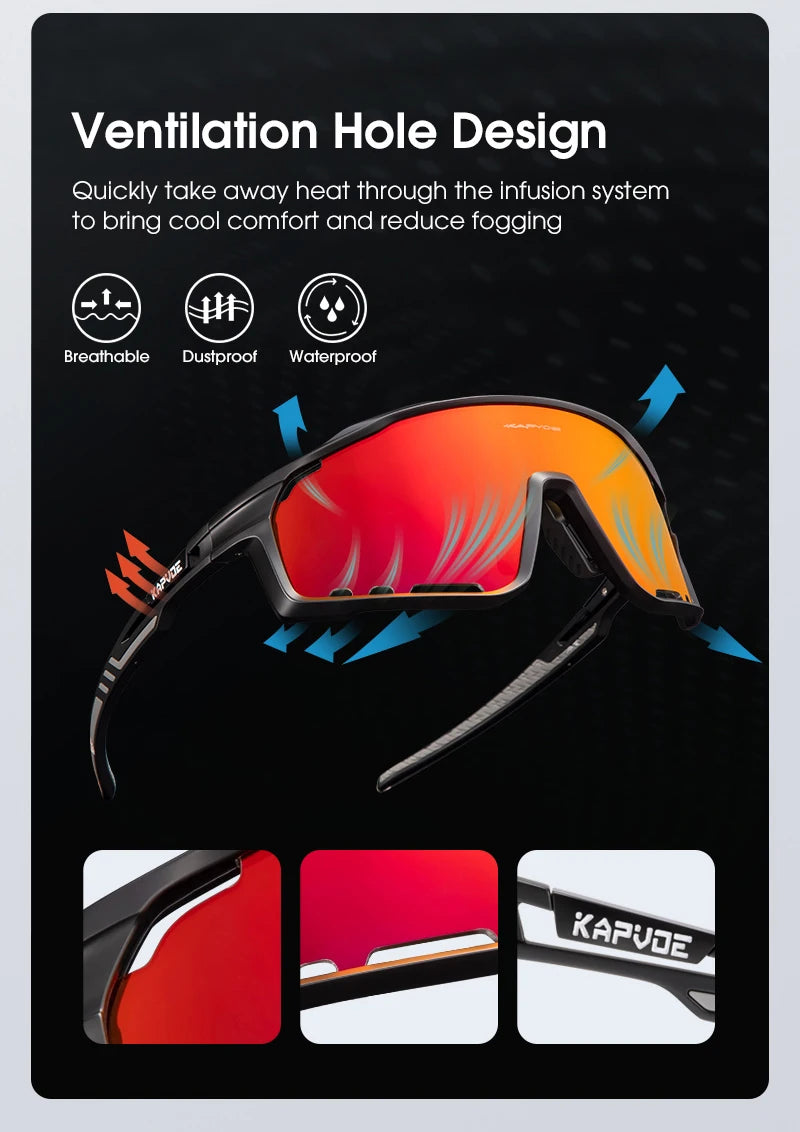Kapvoe UV400 Racing Bike Glasses Eyewear MTB Cycling Sunglasses Cycling Glasses  Polarized Men's Sunglasses Women Sport Goggles