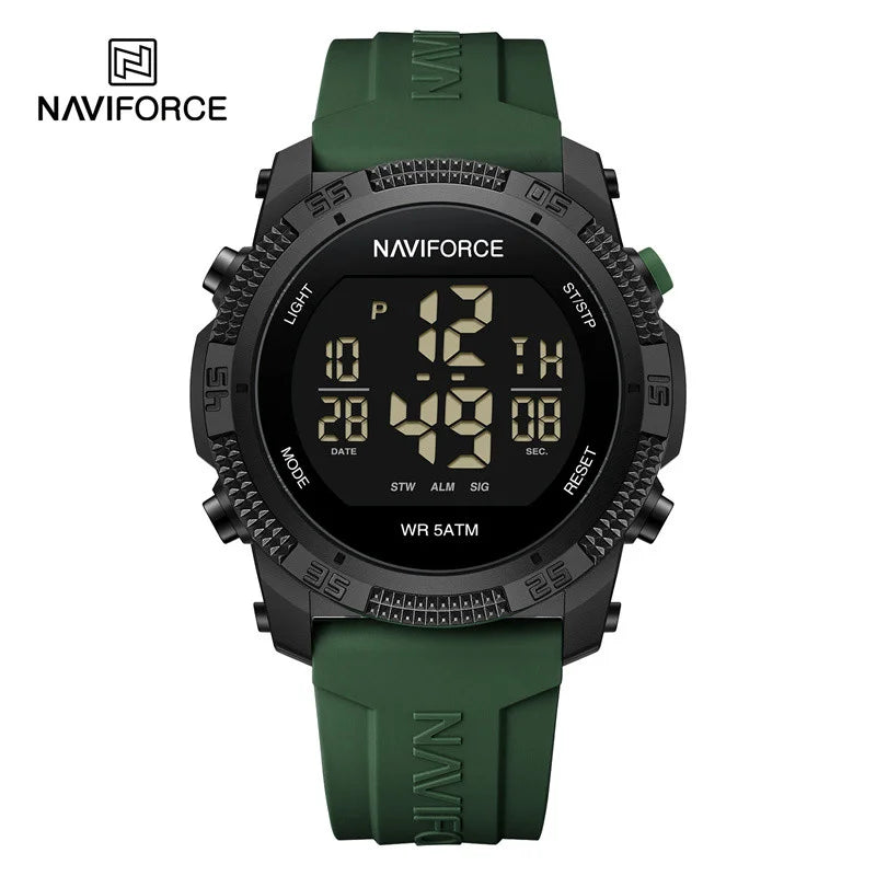 NAVIFORCE NF7104 Men's LCD Digital Leisure Date and Week Alarm Clock Waterproof Silicone Strap Electronic Premium Watch