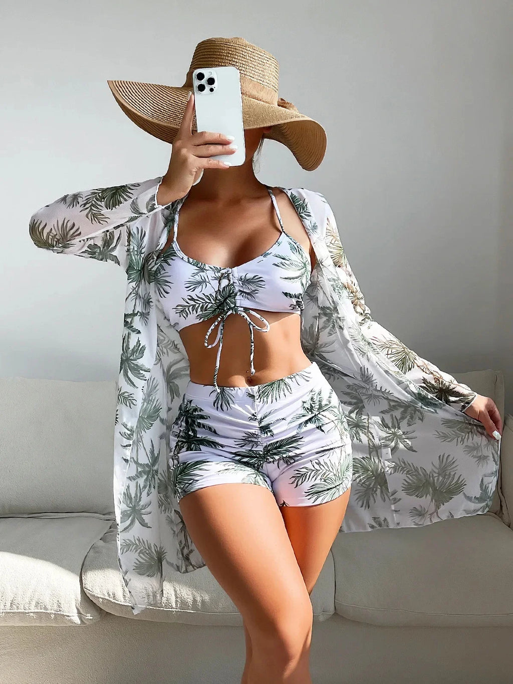 Mingyi New Multi-Color Mesh Cover up Sexy Leg Lengthening Swimsuit Top Bottoms Three-Piece Set Women's Swimwear