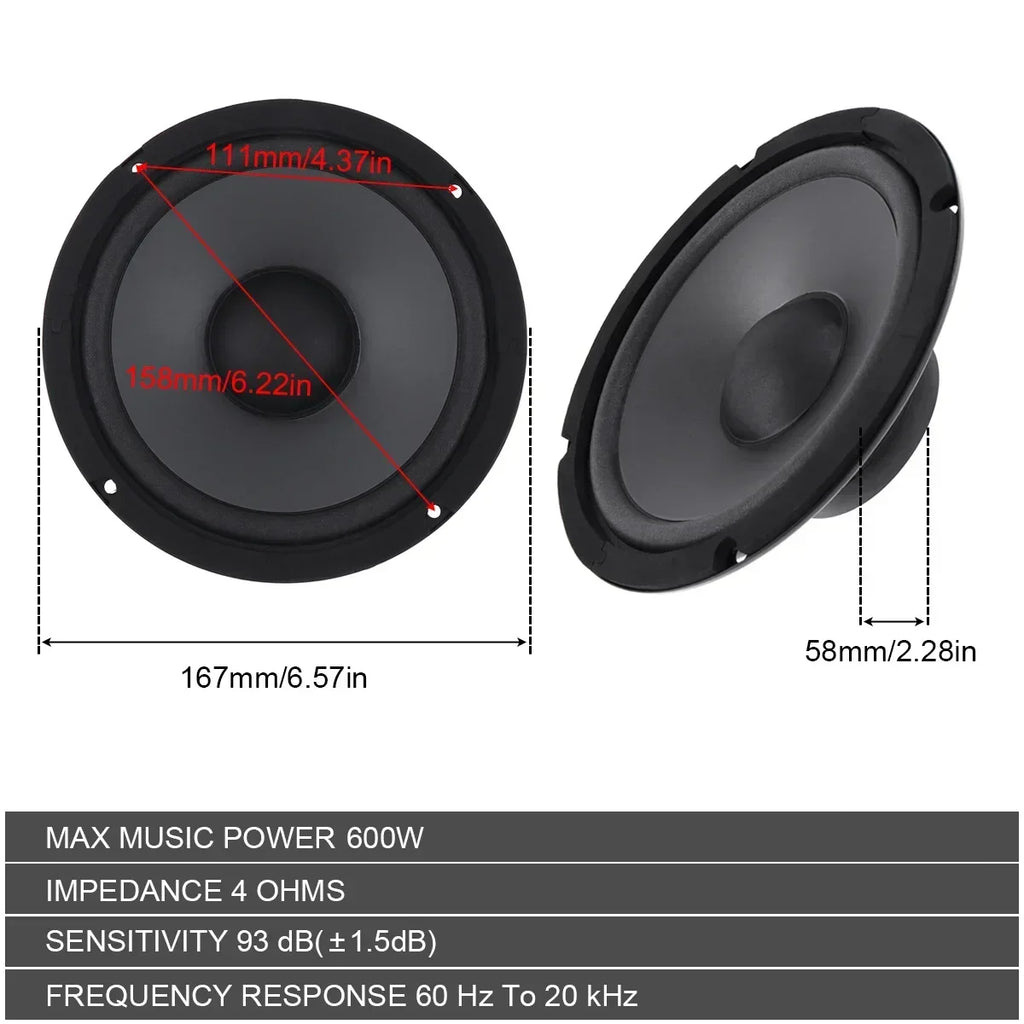 6 Inch Car Speakers 600W HiFi Coaxial Subwoofer Universal Automotive Audio Music Full Range Frequency Car Stereo Speaker