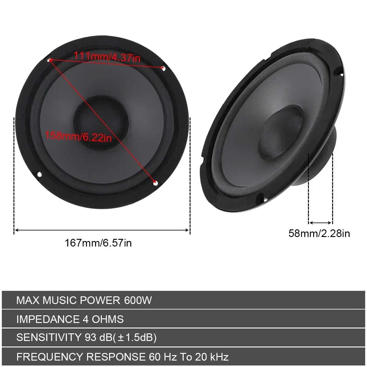6 Inch Car Speakers 600W HiFi Coaxial Subwoofer Universal Automotive Audio Music Full Range Frequency Car Stereo Speaker