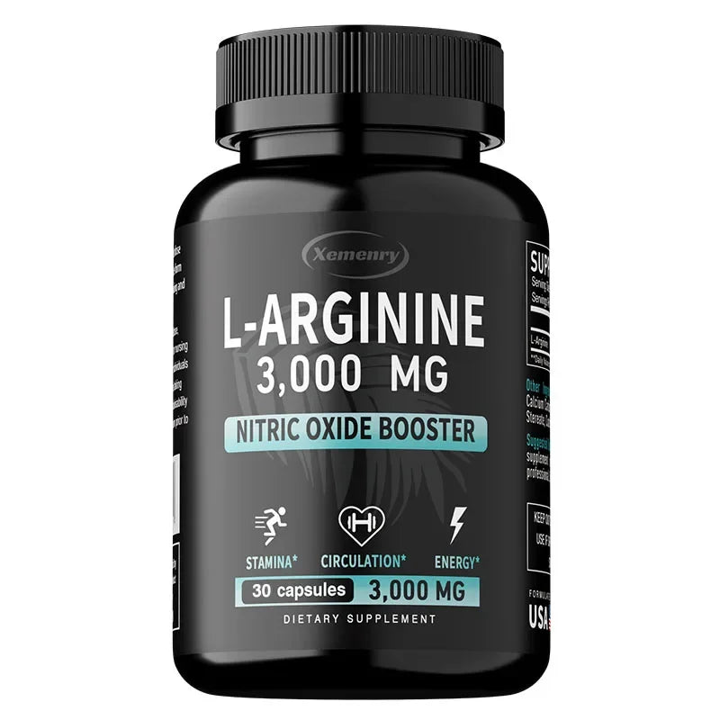 L-Arginine 3000mg - Contains Amino Acids, Supports Blood Flow and Heart Function, Promotes Muscle Growth, Boosts Energy