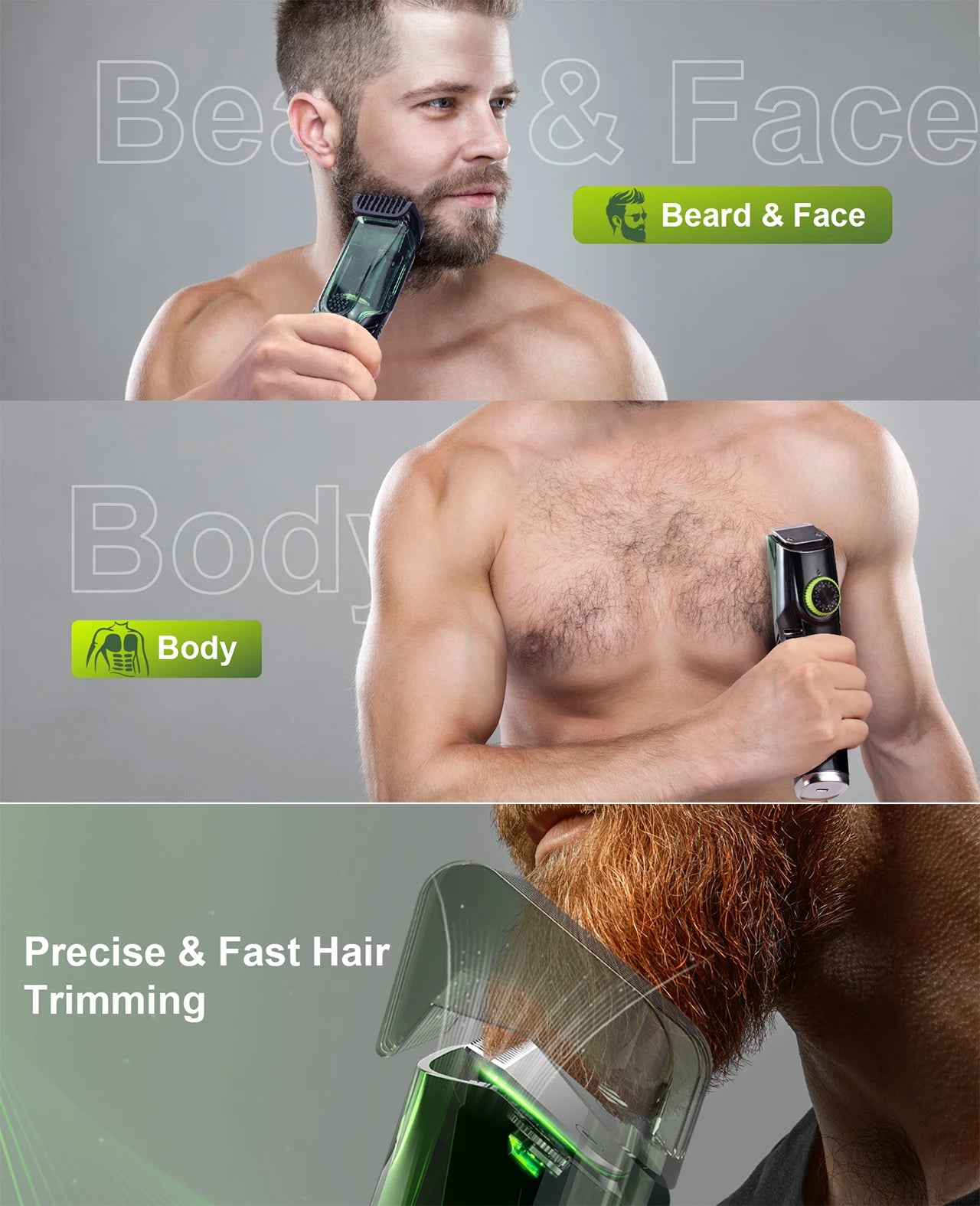 Hatteker Cordless Beard Trimmer Men Rechargeable Electric Shaver Built-in Vacuum Clipper for Mustache Sideburns IPX6 Washable
