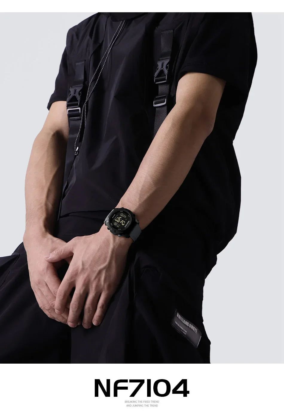 NAVIFORCE NF7104 Men's LCD Digital Leisure Date and Week Alarm Clock Waterproof Silicone Strap Electronic Premium Watch