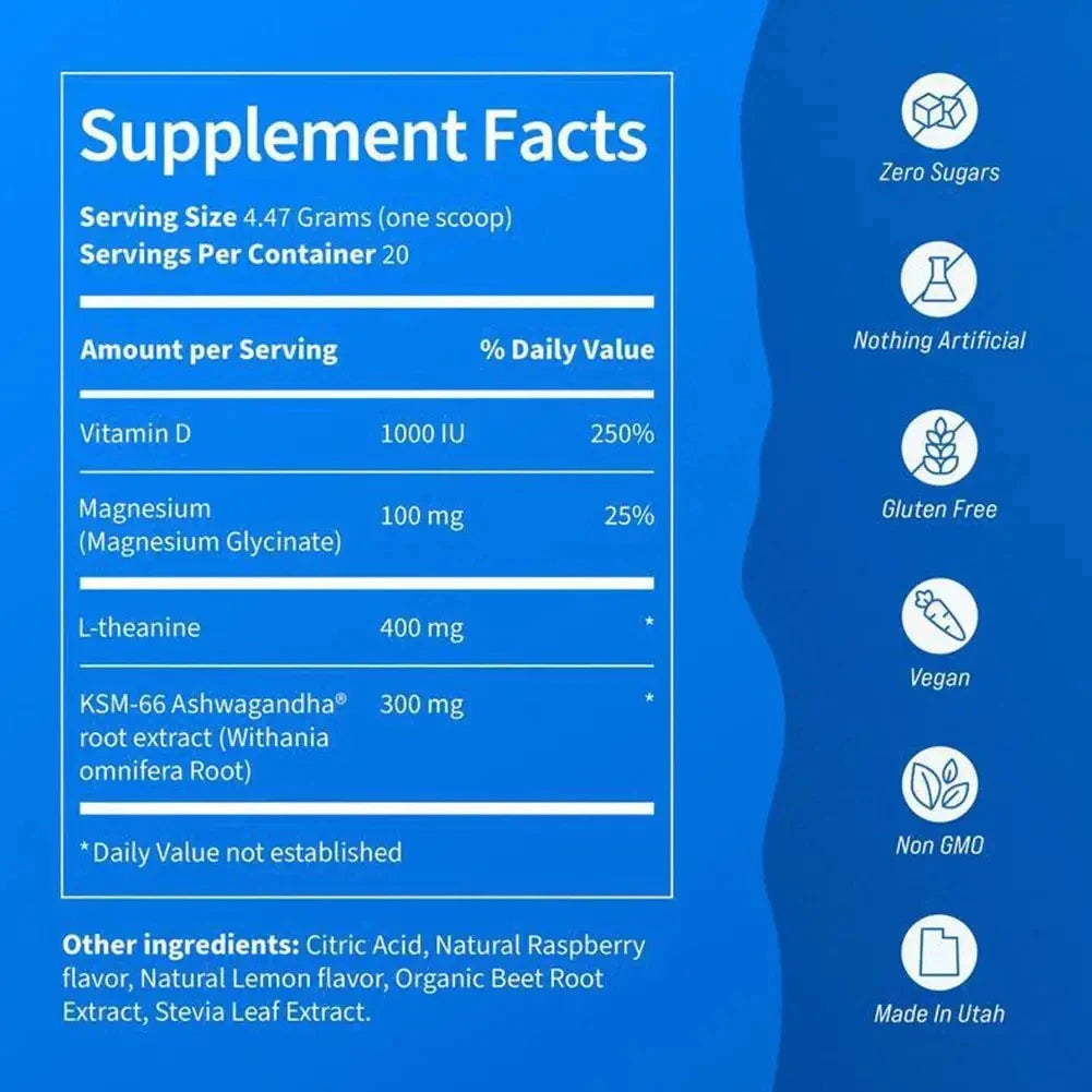 2PCS SUPERCALM Powdered Drink Mix - Adaptogenic Drink Mix with Magnesium Glycinate, Ashwagandha - Sleep Aid, Calm, Relax & Focus