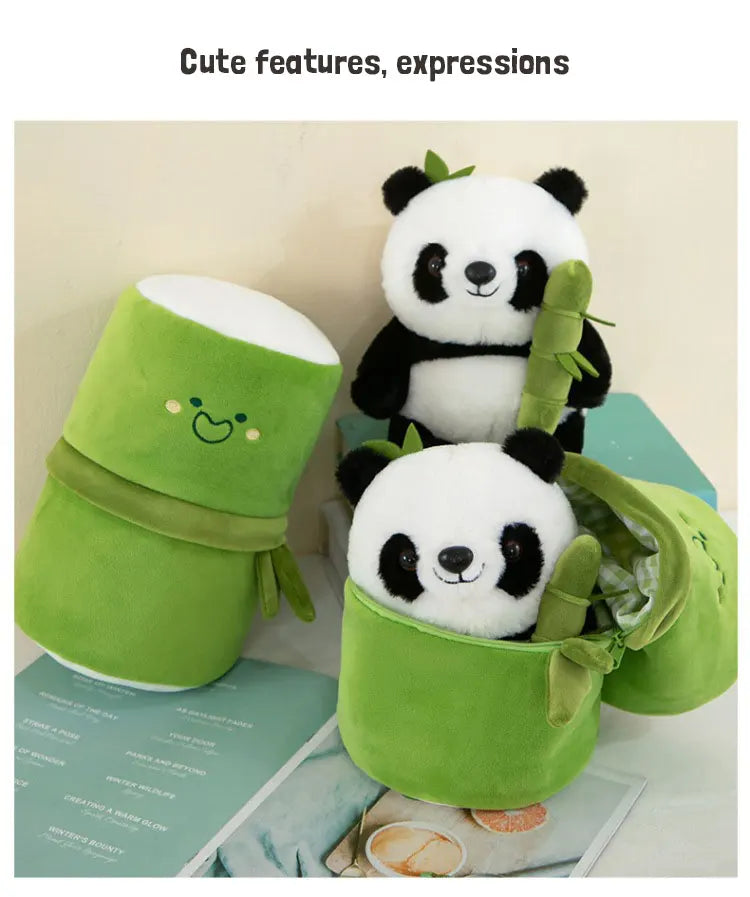 Cute Chinese Panda Doll with Removable Bamboo Tube PP Cotton Pillow Soft Plush Doll Girls Toy Children's Christmas Gifts Present