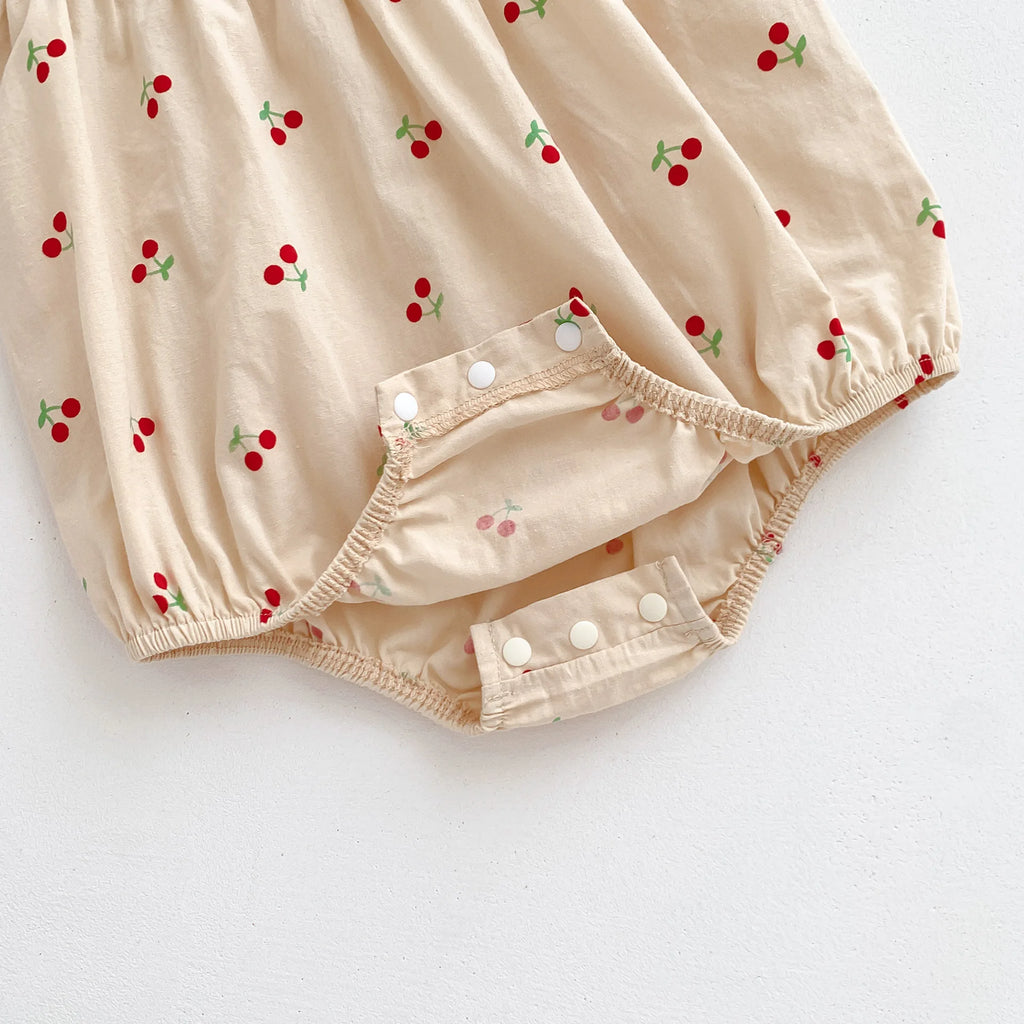 MILANCEL 2024 Summer Girls Bodysuit Full Of Cherry Print Toddler One Piece Peter Pan Collar  Girls Clothes