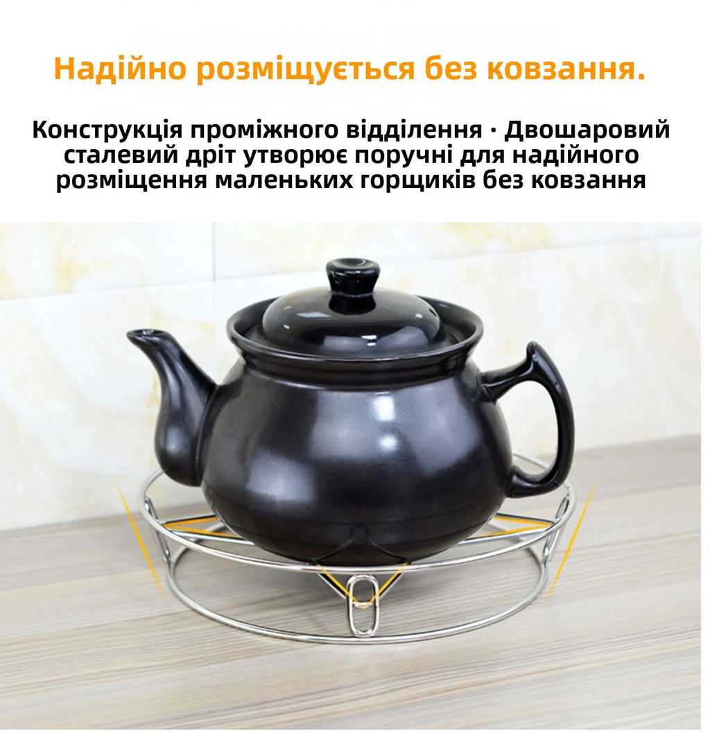 Thickened Stainless Steel round Tube Wok Stand Double Layer Pot Pad with Plate Connected Pot Stand Heat Insulation Anti-Scald...